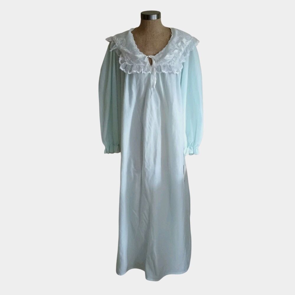 Vtg Gilligan & O’Malley Nightgown Lrg Lace Cottagecore Prairie Pastel Green NWT